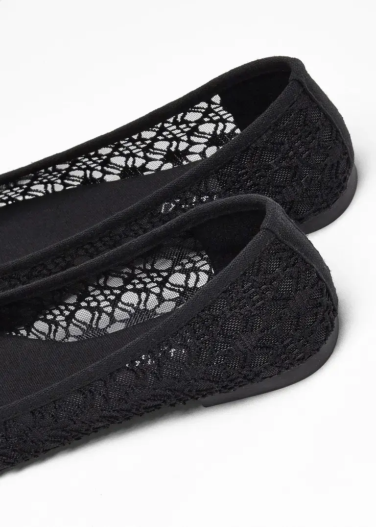 bonprix Verspielte Ballerina mit Spitze - schwarz - Damen Super Sparpreis