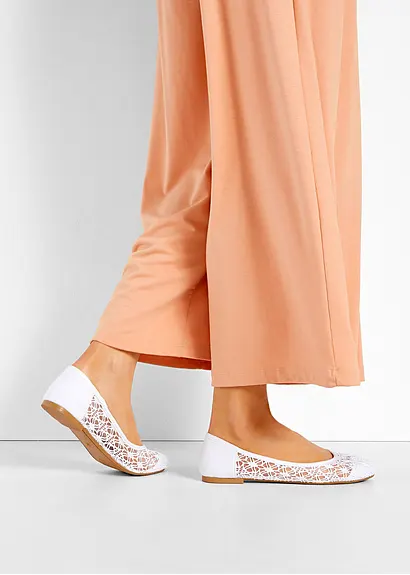 bonprix Verspielte Ballerina mit Spitze - weiß - Damen Wochenangebot