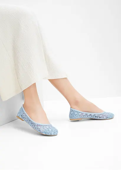 bonprix Verspielte Ballerina mit Spitze - blau - Damen Kostenlose Rückgabe