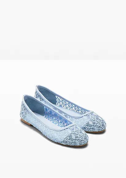 bonprix Verspielte Ballerina mit Spitze - blau - Damen Kostenlose Rückgabe