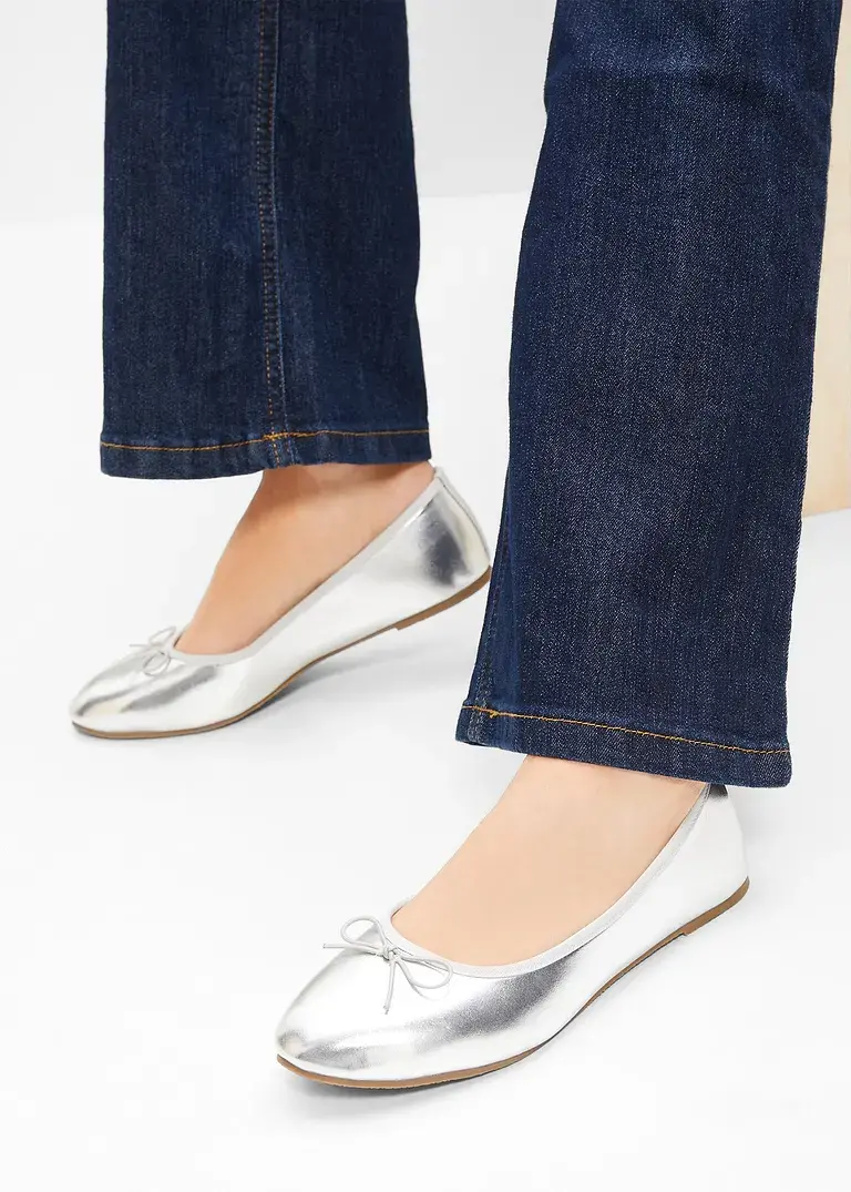 bonprix Niedliche Ballerina mit Schleife - silber - Damen JETZT KAUFEN