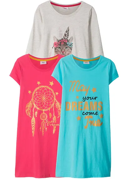 bonprix Cooles Nachthemd im 3er Pack in tollen Designs - Kinder Fabrikladen
