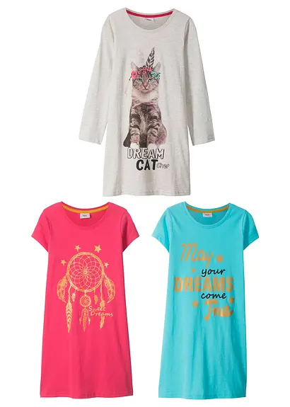 bonprix Cooles Nachthemd im 3er Pack in tollen Designs - Kinder Fabrikladen