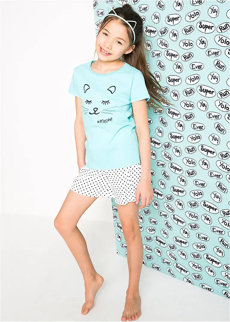 bonprix Bedruckter Pyjama mit süßem Print - aqua/weiß bedruckt Begrenzt auf 3 Tage