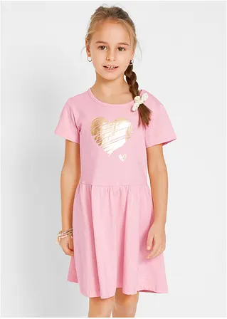 bonprix Doppelpack Mädchen Jerseykleid mit Druck - puderrosa+grau meliert 50% Rabatt für begrenzte Zeit