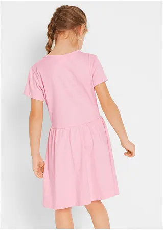 bonprix Doppelpack Mädchen Jerseykleid mit Druck - puderrosa+grau meliert 50% Rabatt für begrenzte Zeit