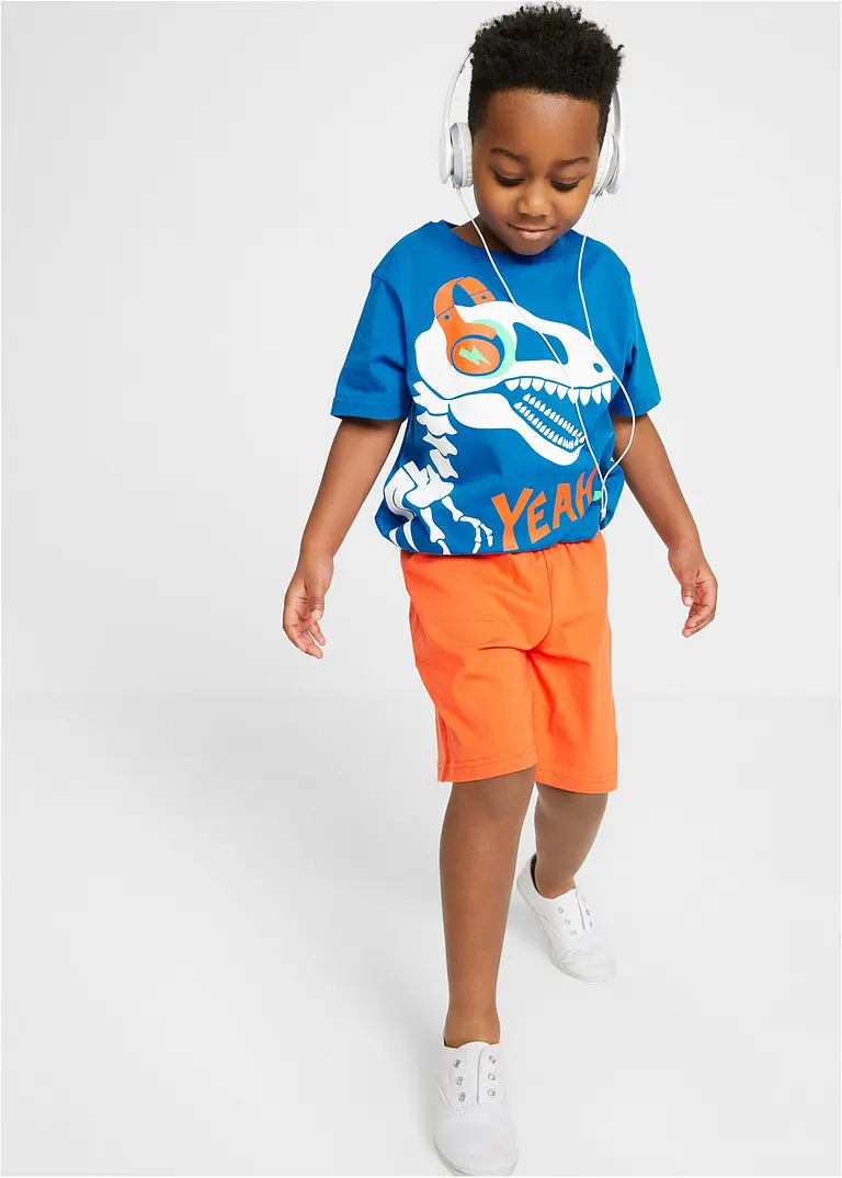 bonprix Cooler Schlafanzug mit Dino-Print - azurblau/orange Online