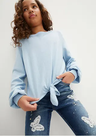 bonprix Weicher Mädchen Feinstrickpullover mit Knotendetail - blau Günstiger Verkauf