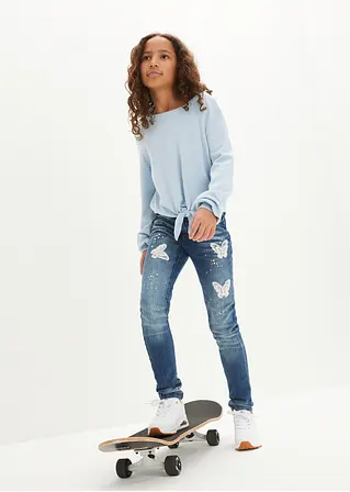 bonprix Weicher Mädchen Feinstrickpullover mit Knotendetail - blau Günstiger Verkauf