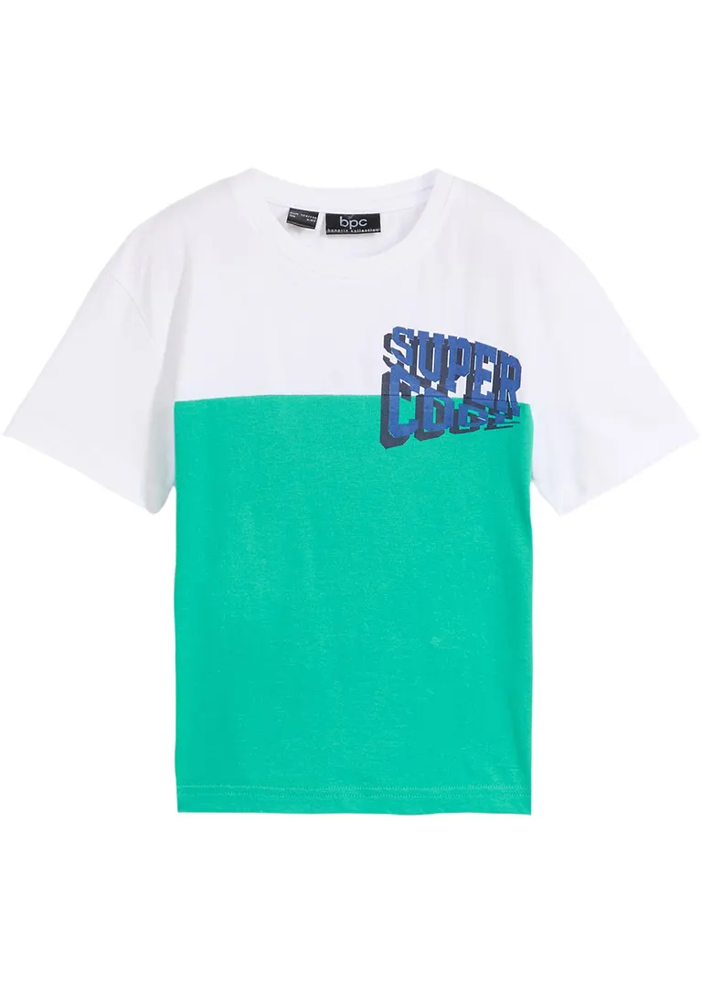 bonprix Cooles zweifarbiges T-Shirt mit Druck auf der Brust - weiß Blitzverkäufe
