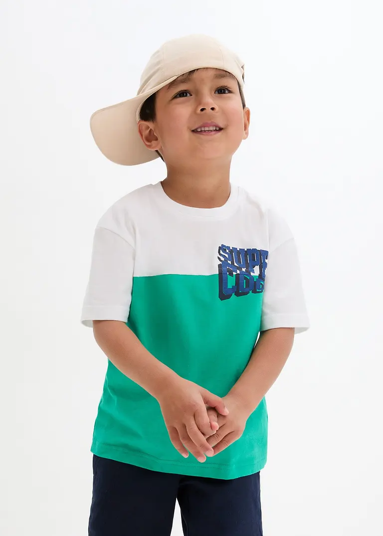bonprix Cooles zweifarbiges T-Shirt mit Druck auf der Brust - weiß Blitzverkäufe