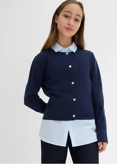 bonprix Mädchen Feinstrickjacke vielseitig kombinierbar - blau Kostenloser Versand