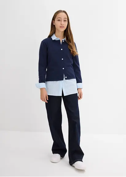bonprix Mädchen Feinstrickjacke vielseitig kombinierbar - blau Kostenloser Versand