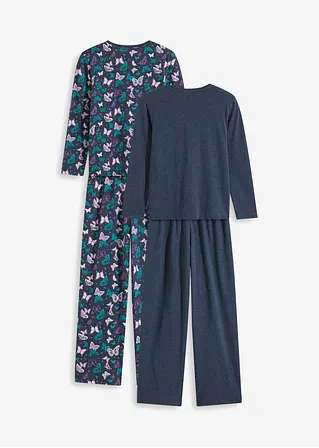 bonprix Zauberhafter Mädchen Pyjama im Doppelpack mit 2 Langarmshirt und 2 Pyjamahosen Fabrik Onlineshop