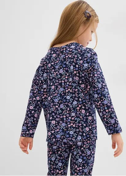 bonprix Mädchen Langarmshirt mit Blumen-Druck - blau - Kinder Fabrikpreis