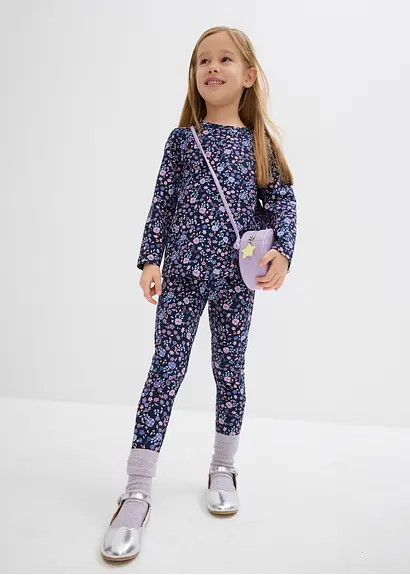 bonprix Mädchen Langarmshirt mit Blumen-Druck - blau - Kinder Fabrikpreis