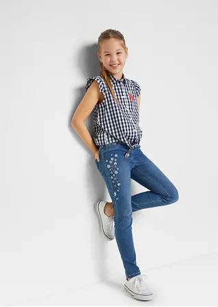 bonprix Hübsche Mädchen Jeggings mit Blumenstickerei - blau Sonderangebot