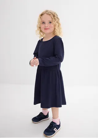 bonprix Langarm Mädchen Jerseykleid aus reiner Bio-Baumwolle - blau Großer Ausverkauf