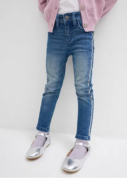 bonprix Moderne Mädchen Skinny-Jeans mit dekorativen Pailletten - blau Begrenztes Angebot