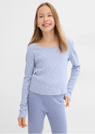 bonprix Bedrucktes Mädchen Langarmshirt aus Rippe - blau Online Shopping