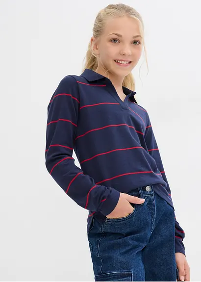 bonprix Mädchen Langarmshort aus Bio-Baumwolle - blau - Kinder Saisonschlussverkauf