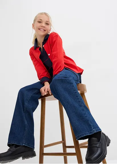 bonprix Mädchen Langarmshort aus Bio-Baumwolle - blau - Kinder Saisonschlussverkauf
