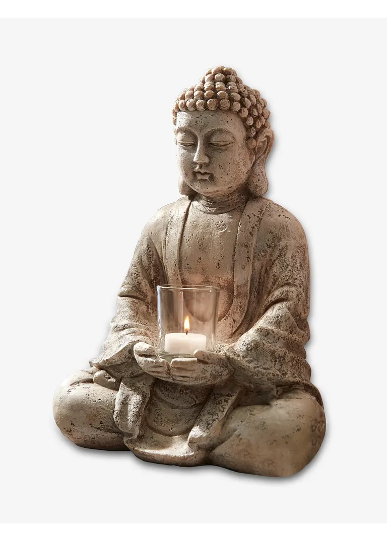 bonprix Ruhevolles Ambiente: Toller Deko-Buddha mit Windlicht - grau Neuheiten