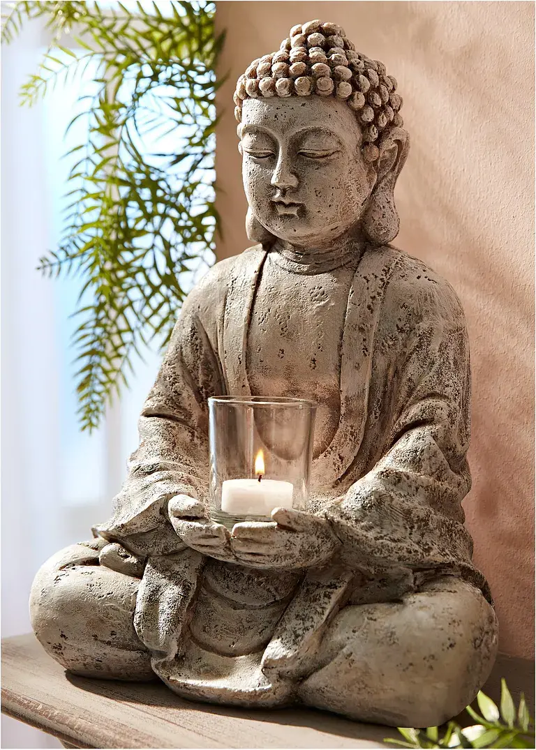 bonprix Ruhevolles Ambiente: Toller Deko-Buddha mit Windlicht - grau Neuheiten