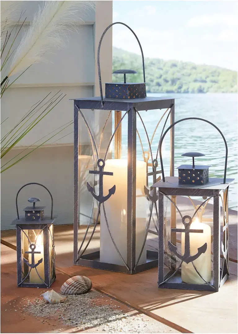 bonprix Maritime Windlichter im Laternen-Design mit Anker-Motiv - grau VIP-Rabatte