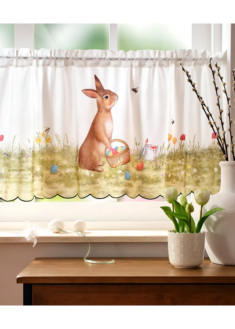 bonprix Farbenfrohe Küchengardine mit Osterhase und bunter Blumenwiese Online