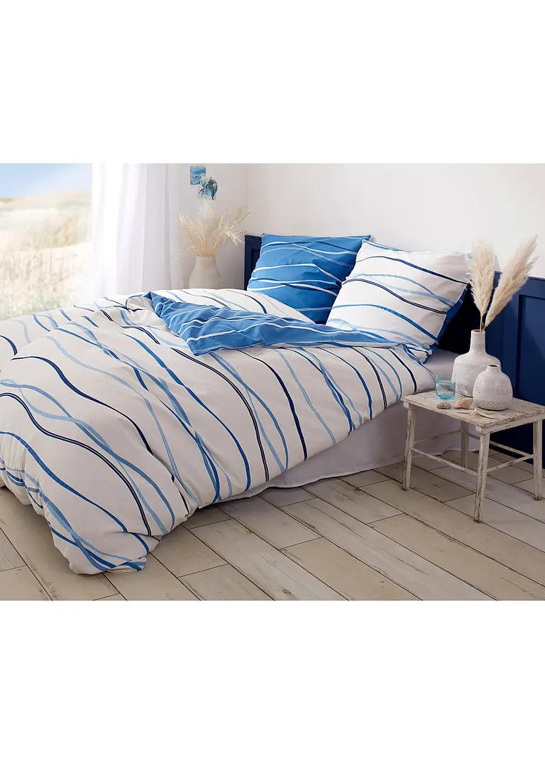 bonprix Bettwäsche mit ansprechendem Wellen-Motiv - blau Linon Valentinstagsangebot