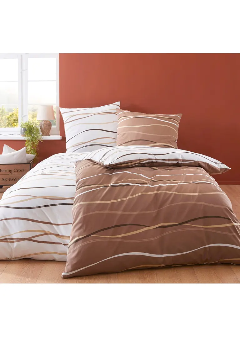 bonprix Bettwäsche mit ansprechendem Wellen-Motiv - creme Linon Lagerräumung