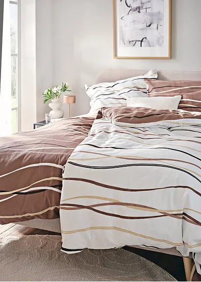 bonprix Bettwäsche mit ansprechendem Wellen-Motiv - creme Biber Online Outlet